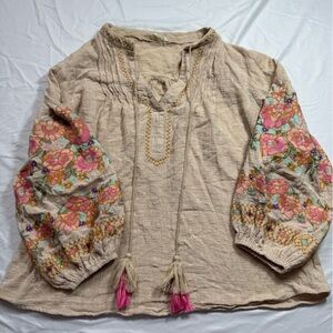 Entro Beige Textured Fabric Top featuring beautiful embroidery